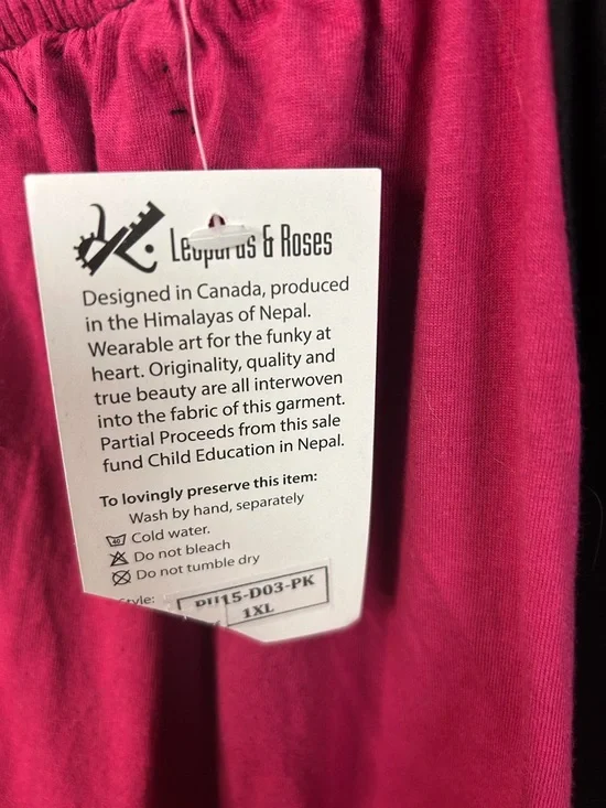 Leopards & Roses Red Sleeveless Midi Hippie Dress Pink Floral Boho Cotton 1X New - Picture 9 of 16